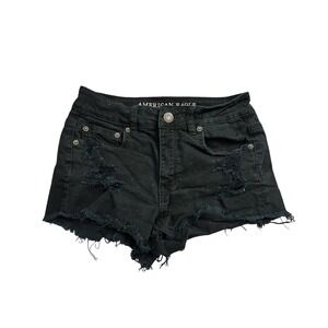 American Eagle Festival Shorts Womens 4 Black Excellent Distressed Denim Cut Off